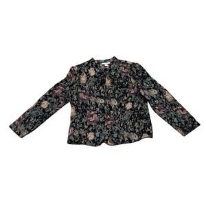 Dressbarn Large Black Floral Embroidered Tapestry Blazer Statement Jacket